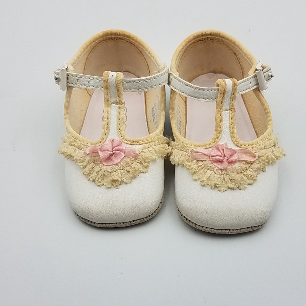 Vtg Lullaby Baby Girl Infant Dress Shoes White Leather‎ Look Toddler Size 2 Lace